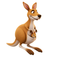 Cartoon Kangaroo with Joey in Pouch Isolated on White Background png