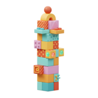 Stack of Colorful Toy Building Blocks Towering High on White Background png
