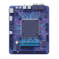 Close-up of Circuit Board with Processor and Colorful Traces png