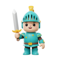 Cartoon Knight Character Holding Sword in Armor 3D Render Illustration png