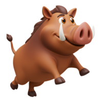 Cartoon Warthog Character Running with a Cheerful Expression on White Background png