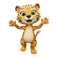 Cartoon Cheetah Standing and Waving with Joyful Expression on a White Background png