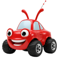 Cartoon Red Car Smiling with Big Eyes and Antenna on White png