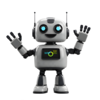 Cute Robot Waving Hello with Data Chart Display on White Background png