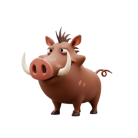 Cartoon Warthog Character Standing with a Mischievous Expression on White png
