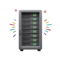 Server Rack with Colorful Visual Data Flow on White Background png