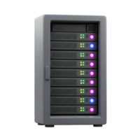 Isolated Server Rack System with LED Lights on a White Background png
