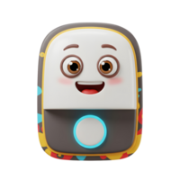 Smiling Cartoon Robot Character with Button Isolated on White Background png