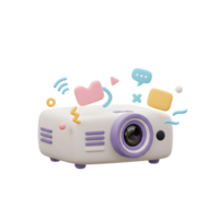 Cute 3D Projector with Floating Geometric Shapes on White Background png