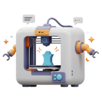 3D Printer Creating Object with Robotic Arms and Message Bubbles png