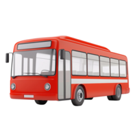 A Red City Bus Is Shown In Three Dimensional Rendering Isolated on Transparent Background. png