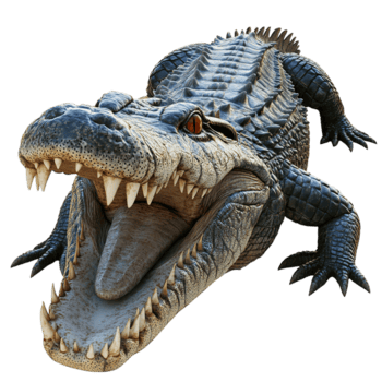 A large alligator with open jaws displays sharp teeth Isolated on