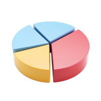 A three dimensional pie chart shows data segments Isolated on Transparent Background. png
