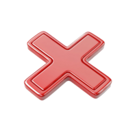 Red Glossy Three Dimensional X Symbol Isolated on Transparent Background. png