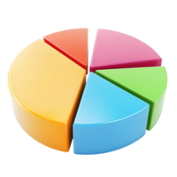 Colorful three dimensional pie chart data visualization Isolated on Transparent Background. png