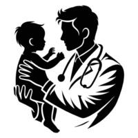 A silhouette of a doctor holding a baby vector