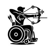A man in a wheelchair with an arrow and bow vector