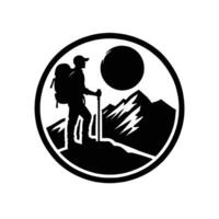 A silhouette of a man with a backpack and a mountain in the background vector