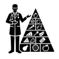 A doctor is standing in front of a pyramid of food vector