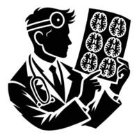 A doctor holding a brain scan in his hand vector