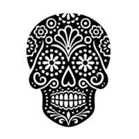 A black and white sugar skull with a floral pattern vector