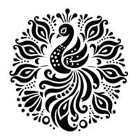 A black and white design of a peacock vector