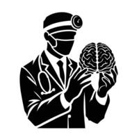 A doctor holding a brain with a stethoscope vector