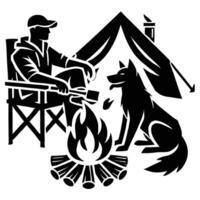 Camping with dog and man vector