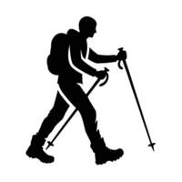 A silhouette of a man with a backpack and ski poles vector