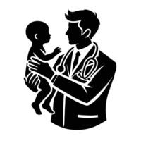 A black and white silhouette of a man holding a baby vector