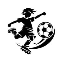Soccer player with ball silhouette on white background vector