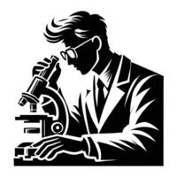 A man in a suit is looking through a microscope vector