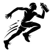 A silhouette of a man running with a water bottle vector