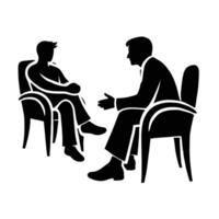 Two men sitting in chairs talking to each other vector