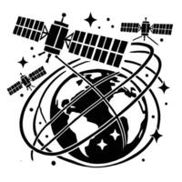 An illustration of satellites around the earth vector
