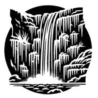 A black and white illustration of a waterfall vector