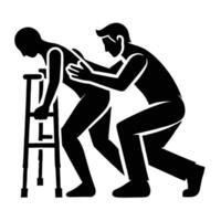 A man is helping another man with a crutch vector