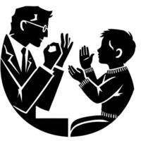 A man and a child are sitting at a table and are making a hand gesture vector