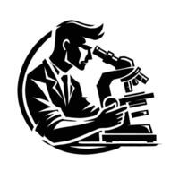 A man in a suit is looking through a microscope vector