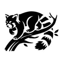 A black and white illustration of a raccoon on a tree branch vector