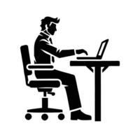 A silhouette of a man sitting at a desk with a laptop vector
