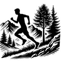 A silhouette of a man running in the mountains vector