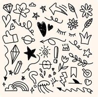 Sketch element line set. Abstract nature element decoration graphic icon set. vector