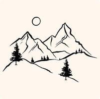 sketch, mountains and forest, imitation of a charcoal or pencil drawn illustration vector