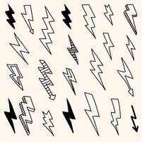 Hand drawn lightning and thunder bolts. collection of drawn lightning illustrations vector