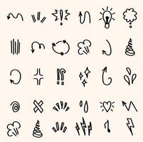 Hand drawn simple doodle elements. line sketch of speech bubbles, underline, emphasis, arrow, highlight, glitter elements. vector