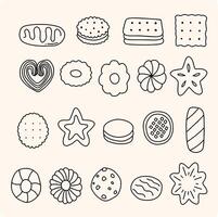 Cookies and biscuits doodle set. Desserts, pastry, crackers, chocolate chip cookies in sketch style vector