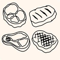 Meat products outline icons set illustration. Line hand drawn meat butchers menu collection vector