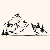 set hand drawn mountain illustrations. Design element for poster, card, emblem, sign banner. with charcoal or pencil drawn illustration vector