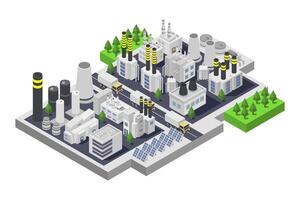 An illustration of a factory with chimneys and trees vector